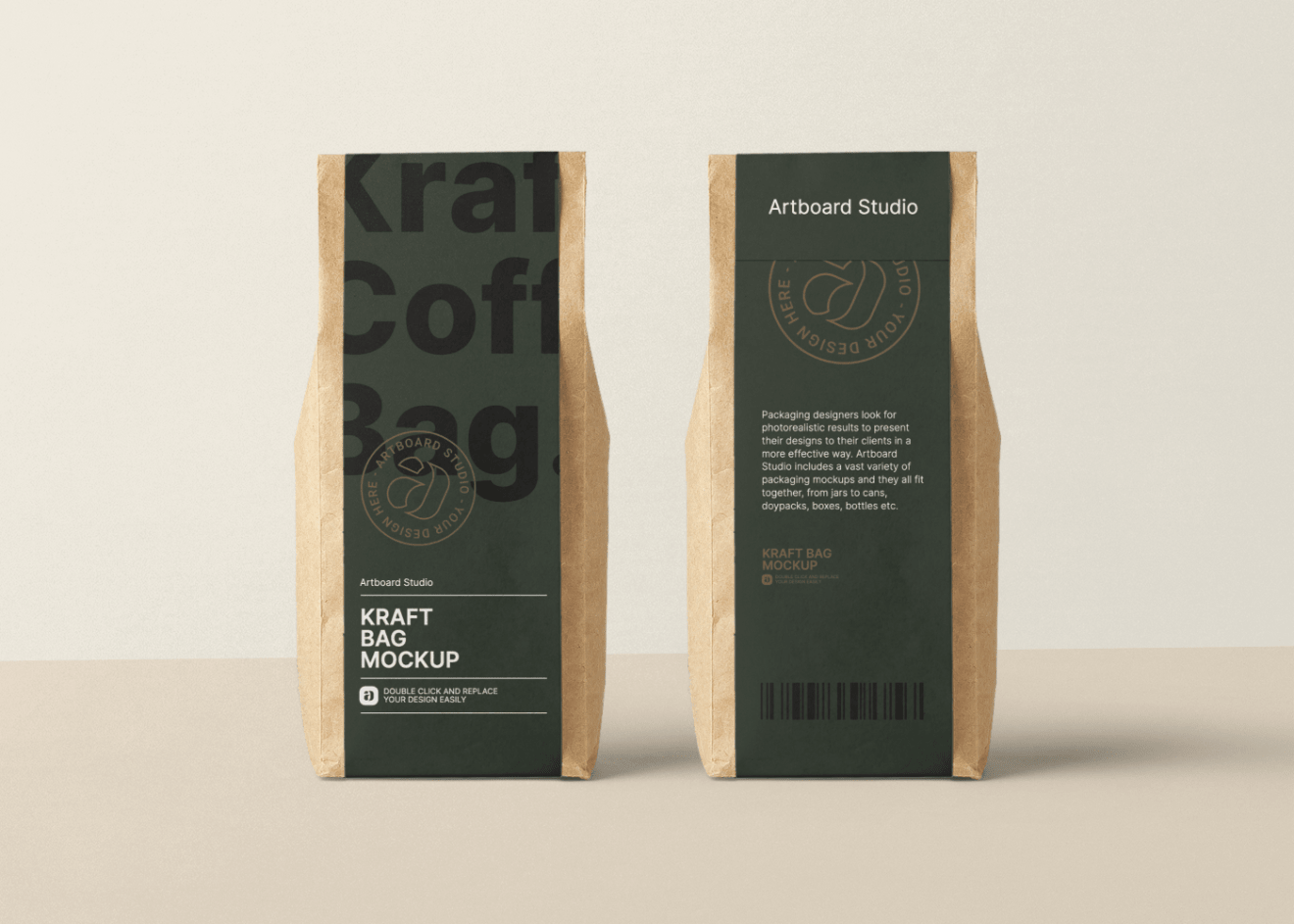 Easily editable free psd mockup. Kraft Paper Bag Mockup Template