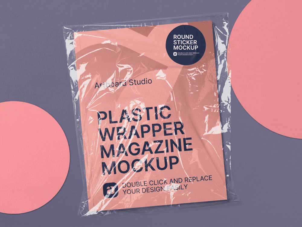 The easy to use and friendly 🦄 mockup generator! Plastic Wrapper Magazine Mockup Scene