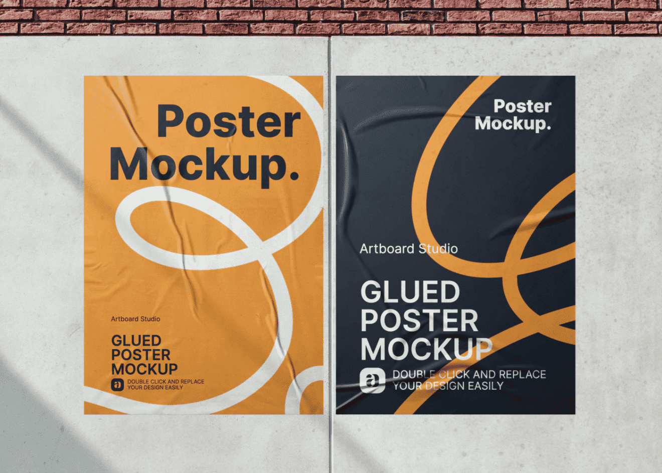 The mockup essentially acts as a scene creator, wherein 3 posters have been displayed against a brick wall on a street. Glued Urban Poster Mockup Template