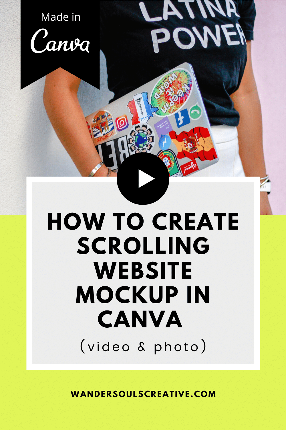 It features a stylish perspective view with multiple placeholders for adding instagram stories in a beautiful way. How To Create Scrolling Website Mockup In Canva Video Photo Wandersouls Creative