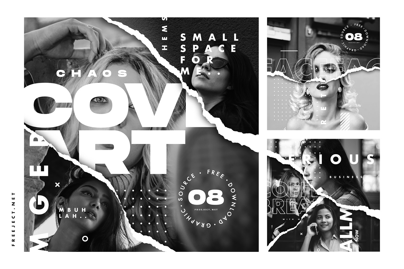 The background is fully editable. Free Download Torn Paper Collage Template For Social Media Post Psd File