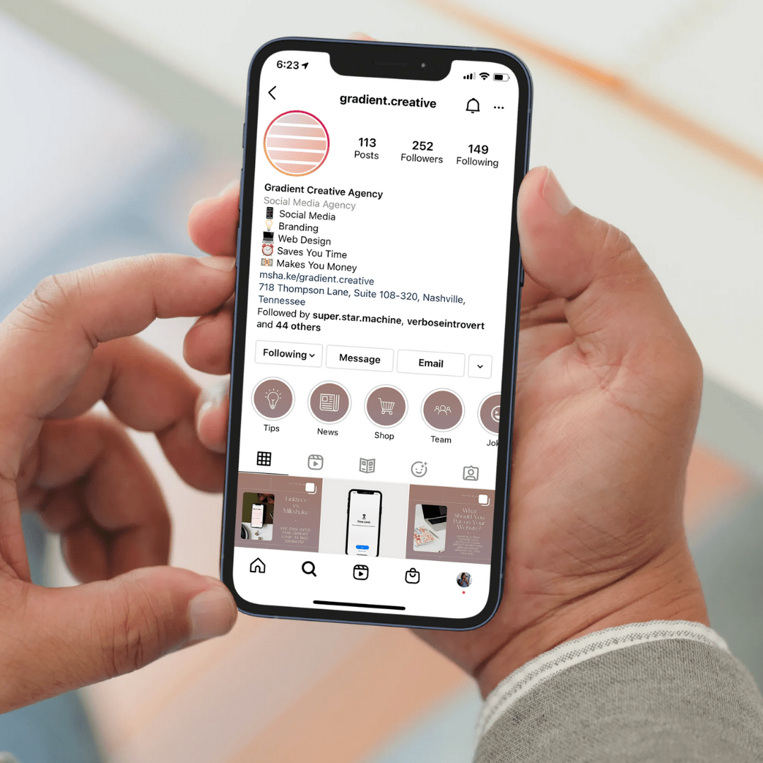 Mockup generator templates tagged with: The Perfect Instagram Bio Gradient Creative Agency Social Media Marketing Nashville